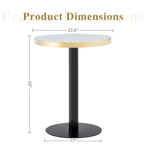 TesNus 23.6" Small Round Dining Table for 2, Circle Tulip Table, Faux Marble Top with Black Metal Pedestal Base, Modern Leisure Coffee Table for Small Spaces, Cafe, Office, White&Black - color: White Top&black Base