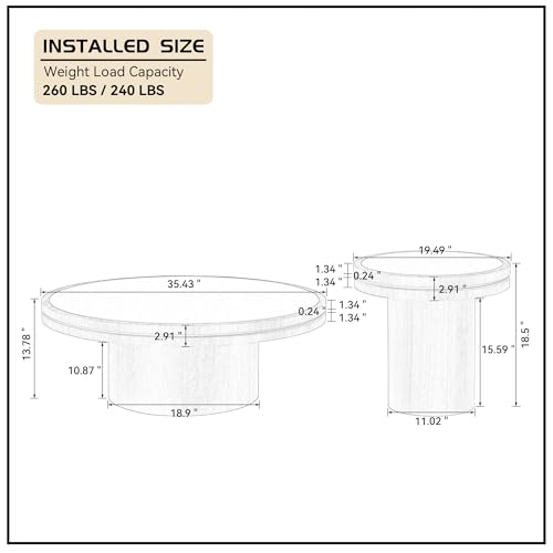 Round Nesting Coffee Table Set of 2 with Sintered Stone Tabletop & Sturdy Base, Modern Circle Center Tables Tea Table for Living Room, Easy Assembly - 35.43" & 19.49", Natural - color: Nesting Coffee Table With Sintered Tabletop,natural