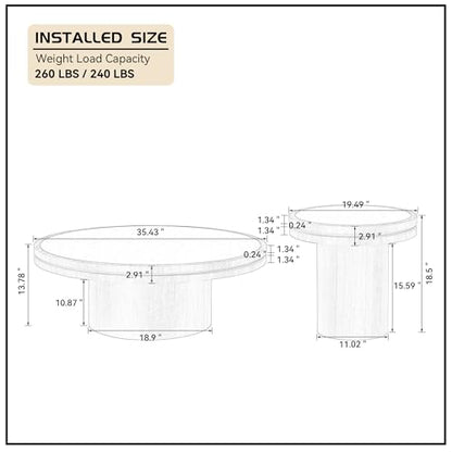 Round Nesting Coffee Table Set of 2 with Sintered Stone Tabletop & Sturdy Base, Modern Circle Center Tables Tea Table for Living Room, Easy Assembly - 35.43" & 19.49", Walnut - color: Nesting Coffee Table With Sintered Tabletop,walnut