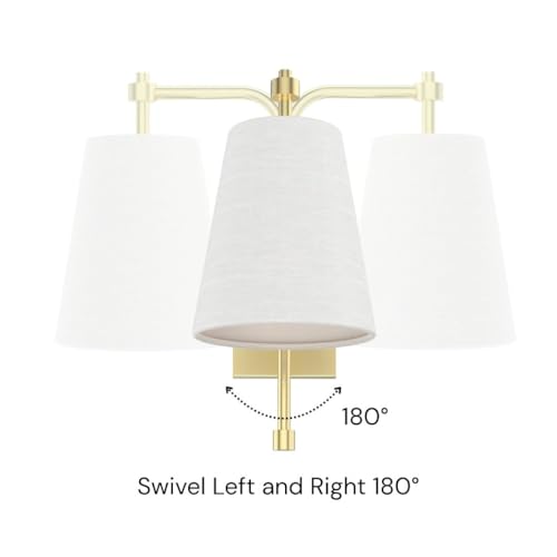 Swing Arm Wall Lamps Set of 2, Fabric Linen Shade, Hardwired Wall Mounted Light Fixture for Bedside, Living Room, Bathroom, Versatile Home Decor (Brushed Gold)