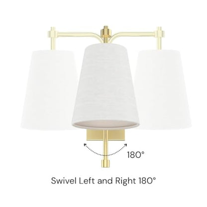 Swing Arm Wall Lamps Set of 2, Fabric Linen Shade, Hardwired Wall Mounted Light Fixture for Bedside, Living Room, Bathroom, Versatile Home Decor (Brushed Gold)