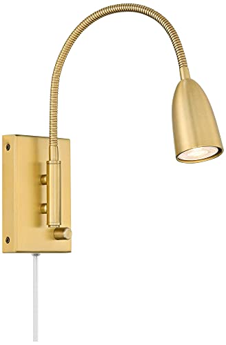 Lido Gold Gooseneck Plug-In LED Reading Wall Lamps Set of 2 Modern | Warm Metal Adjustable Arm for Bedroom Bathroom Vanity Living Room Home Hallway Dining Family Kitchen House