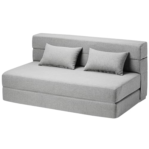 SUYOLS Folding Sofa Bed with Pillows- Convertible Chair Floor Couch & Sleeping Mattress, Foldable Memory Foam Sleeper for Living Room/Dorm/Guest Room/Home Office/Apartment/Loft, Full, Light Gray - color: Light Gray, size: Full