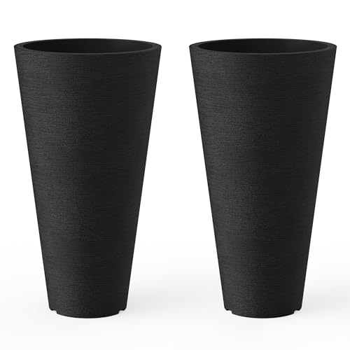 Kante 2-Pack All-Weather 18" H Round Tapered Black Plastic Planters | Tall Set of 2, Lightweight, Indoor & Outdoor Use, Modern Home, Garden, Weather-Resistant, Nursery Pot & Tall Outer Cachepot - color: Black, size: 18" H
