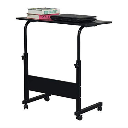 Sofa Side Table C Shaped End Table with Wheels, Rolling Bedside Laptop Table Snack Table TV Tray, Height Adjustable, Wooden Top & Metal Frame (Black) - color: Black, 31.5"