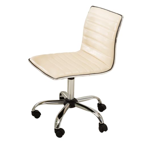 Small Armless Swivel Vanity Office Desk Chair with Wheels for Bedroom Study | Adjustable Task Chairs with Faux Leather Fabric & Padded Seat, Modern Adjustable Height Work Chairs for Home Office, Beige - color: Beige