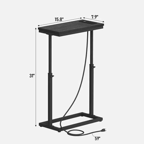 TUTOTAK End Table with Charging Station, Side Table, Tall Couch Table | Sofa Table, for living Room, Bedroom, Black TB01BK084 - color: Black, size: 1 Pack, style: With Plug