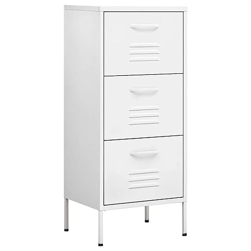 3-Drawer Steel Storage Cabinet White Metal Organizer Chest | Slim metal organizer with adjustable levelers fits living room hallway and office spaces to maximize floor storage. - color: White, size: Medium
