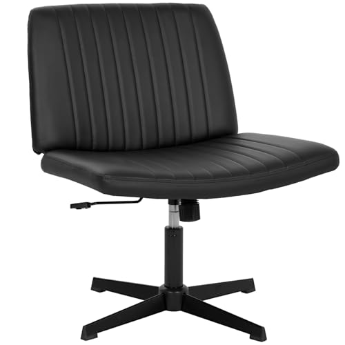 Criss Cross Chair, Armless Cross Legged Office Chair, Comfortable Vanity Chair with Back, Fabric Adjustable Wide Swivel Criss Cross Desk Chair for Home Office, Black - color: Black