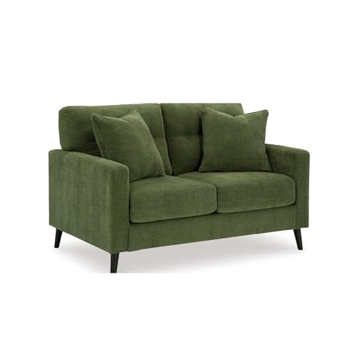 Signature Design by Ashley Bixler Loveseat Sofa, Green Small Couch | Fully assembled, 57 in W small couch, Olive green chenille upholstery, Anti-sag platform foundation - color: Green