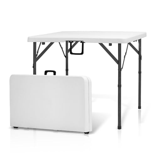 3 Foot Portable Plastic Square Folding Card Table 3FT 34" Half Foldable Heavy Duty Top w/Carry Handle - Indoor Outdoor Camping Picnic Party Wedding Dining Office Event Meeting White - color: White, size: 3 Foot / 34" Square