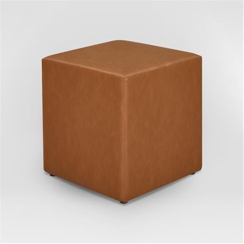Studio Living Warren 18" Cube Ottoman, Urban Transitional, Fully Assembled, Vegan Leather Fabric, Carmel - color: Caramel