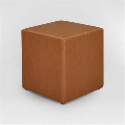 Studio Living Warren 18" Cube Ottoman, Urban Transitional, Fully Assembled, Vegan Leather Fabric, Carmel - color: Caramel