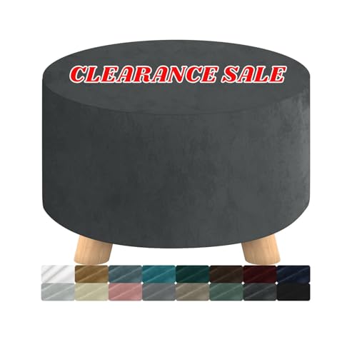 MAXIJIN Velvet Ottoman Slipcover - Round Foot Stool Cover, Washable Thick Storage Protector with Elastic Bottom (Medium, Grey) - color: Grey, size: 14"D x 14"W x 15"H