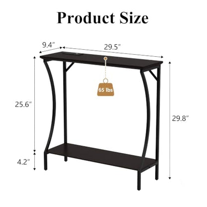 ARTPOWER Console Table with Built-in Power Outlets, Wood Narrow Behind Couch Sofa Table with Charging Station, Skinny Entryway Table with Open Shelf for Living Room, Hallway, Foyer,Set of 2, Black - color: Black, size: 2-packs