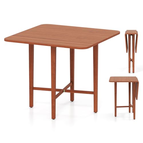 GOFLAME Square Drop Leaf Dining Table for 2-4 People, Folding Kitchen Table with Solid Rubber Wood Legs, Farmhouse Extendable Table for Dining Room, Living Room, Small Space, Walnut - color: Walnut