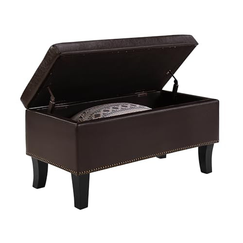 Convenience Concepts Designs4Comfort Winslow Storage Ottoman Bench 32" - Transitional Upholstered Footstool & Seat, for Living Room, Entryway, Hallway, & Bedroom, Espresso Vegan Leather - color: Espresso