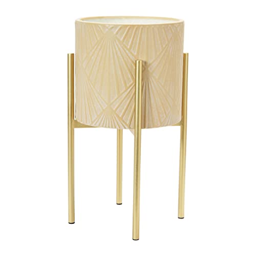 Main + Mesa Modern Boho Embossed Metal Planters with Stands, Cream and Gold, Set of 2 Sizes - color: Blush/Gold