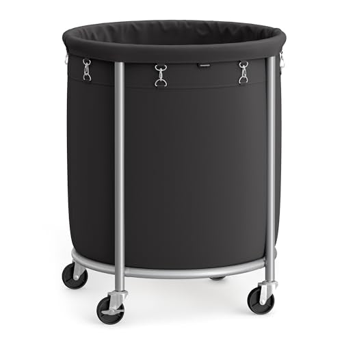SONGMICS Laundry Basket, Rolling Steel Frame with 2 Locking Wheels, 190 L | Heavy-Duty Laundry Hamper Cart with Removable Bag, Ink Black and Metallic Silver, URLS001B01 - color: Ink Black + Metallic Silver, size: 190 L (1-Section)