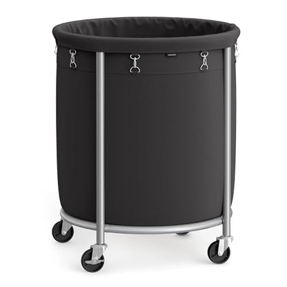 SONGMICS Laundry Basket, Rolling Steel Frame with 2 Locking Wheels, 190 L | Heavy-Duty Laundry Hamper Cart with Removable Bag, Ink Black and Metallic Silver, URLS001B01 - color: Ink Black + Metallic Silver, size: 190 L (1-Section)