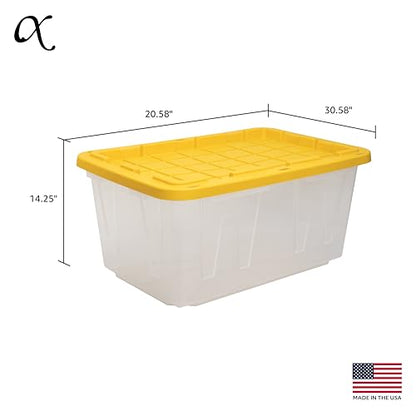 CX 27-Gallon Heavy Duty Clear Stackable Storage Bins with Lids, 2 Pack Clear/Yellow - size: 2 Pack, style: Clear & Yellow