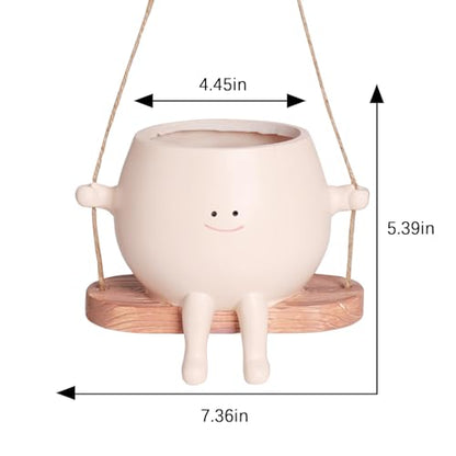 Large Swinging Smiley Face Planter Pot Hanging Flower Planters for Indoor and Outdoor Plants, Funny Succulent Pots for String of Pearls Plant Live- Ideal Gifts for Mother's Day and Christmas - size: Large