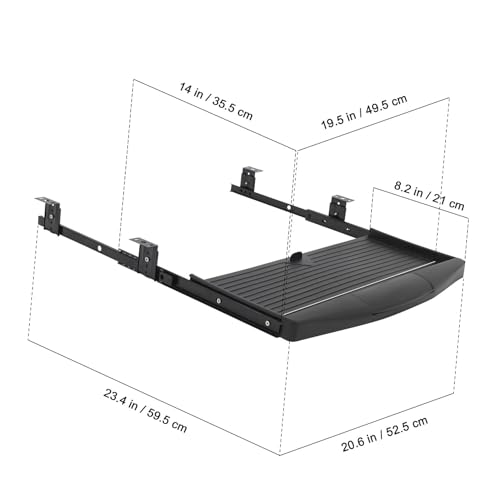 TEHAUX Under-Desk Keyboard Tray 20.67×9.06 in – Adjustable Slide-Out Drawer & Rotating Mouse Platform, Ergonomic Wrist Relief, Hidden Storage for Home Office & Gaming Desks