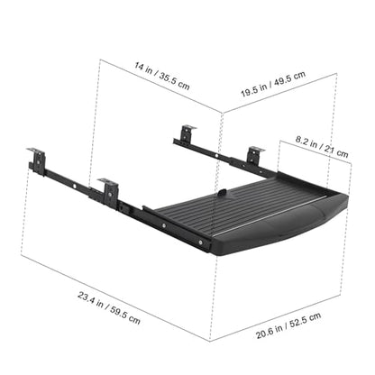 TEHAUX Under-Desk Keyboard Tray 20.67×9.06 in – Adjustable Slide-Out Drawer & Rotating Mouse Platform, Ergonomic Wrist Relief, Hidden Storage for Home Office & Gaming Desks