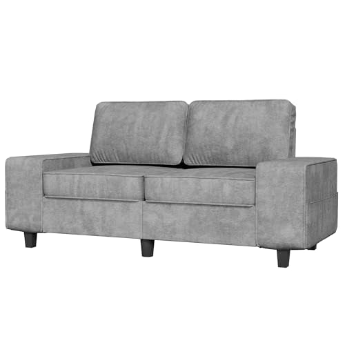 71" Chenille Loveseat Couch, 2 Seater Retro Sofa with 4 Side Pockets, Removable and Washable Cushions,Mid Century Modern, Living Room, Bedroom, Apartment (Light Grey) - color: Light Grey Chenille, size: 71 "