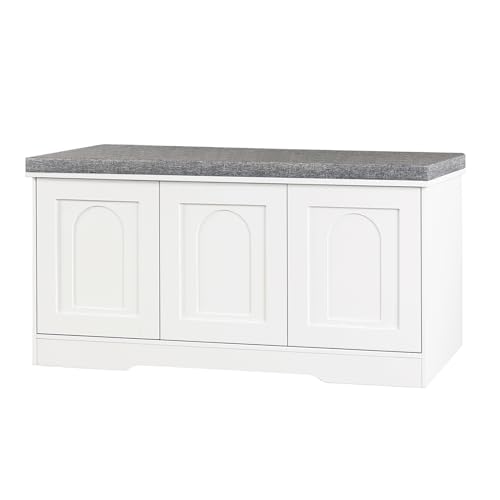 Shoe Storage Bench with Cushion, Door, White 39.4" LX21.5 H | Entryway Bench, 2-Tier Cabinet Bench, Widened Cubby, Fully Adjustable Shelves for Boots, Easy Assembly, Farmhouse, Bedroom - color: White, size: 39.4”L x 21.5”H