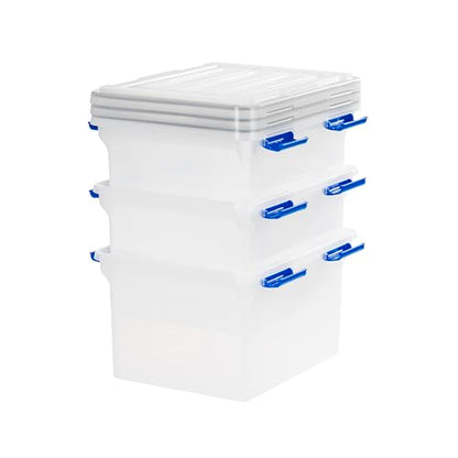 IRIS USA WeatherPro File Box Organizer, Letter/Legal, 32 Qt. 3-Pack, Clear | Store letter and legal documents safely with weather-resistant protection and space-saving stackable storage - style: WeatherPro (Blue) - 3 Pack