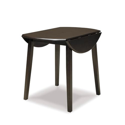 Signature Design by Ashley Small Round Drop Leaf Dining Table, Brown | Dual-hinged 36-inch extendable top for compact spaces, Made of veneers, wood and engineered wood, Hammis Series - color: Black