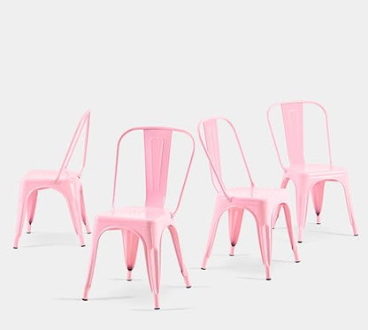 Metal Dining Chairs Set of 4 Fairy Pink Color | Pink 18inch Seat Height Kitchen Stackable Chairs for Farmhouse Bistro Patio Dining Room Outdoor - color: Fairy Pink