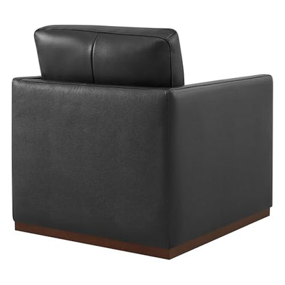 CHITA Genuine Leather Swivel Chair, Wood Frame, Fully Assembled, Black | Leather Arm Chair with 360° Swivel Solid Wood Base, Mid Century Modern Living Room Chair, 33"Dx30"Wx33"H, 300 Lb Capacity - color: Black