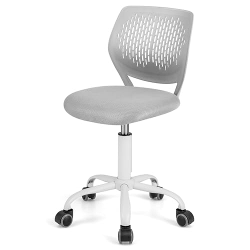 POWERSTONE Small Home Office Desk Chair, Swivel Rolling Study Computer Chair, Adjustable Height Task Chair with Armless Mid Back, Upholstered Mesh Seat, Grey - color: Grey