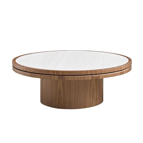 JUSTONE 35.43''Round Coffee Table,Farmhouse Wood Coffee Table for Living Room Apartment,Easy Assembly,Walnut(ø35.43'' x 13.78'') - color: 39.37'' - Walnut