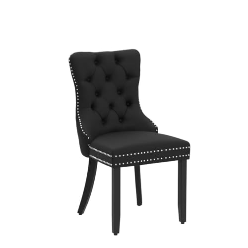 Black Velvet Dining Chairs Set of 2, Tufted Kitchen & Dining Room Chairs | Two Fabric Tufted Dinning Chairs, Velvet Upholstered, Wing Back, Metal Pull Ring, Wood Frame, Mid Century Modern - color: B-1 Black Velvet, Wood Legs, size: 2