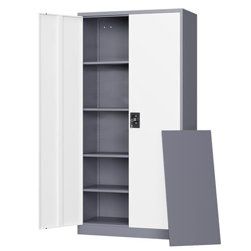 Metal Garage Storage Cabinets with Lock Door and Adjustable Shelves, Steel Tool Cabinets for Home,Office,Warehouse Organisieren (Gery White, 71" H) - color: Grey White, size: 16"D x 32"W x 71"H