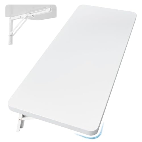 Neoaider Wall Mounted Folding Table 39.4”L x 19.7”W, White | Laundry Folding Table with Heavy Duty Metal Collapsible Shelf Brackets, Wall Mounted Desk Fold Down for Small Spaces - color: White, size: 39.4" x 19.7"
