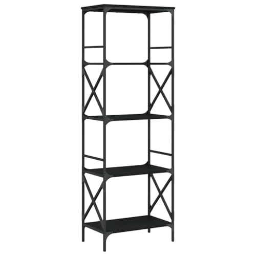 5-Tier Bookshelf Industrial Bookcase with Metal Frame, Tall Open Storage Display Shelving Unit for Living Room, Bedroom, Office, 23.2 x 13.8 x 67.3 Inches, Black - color: Black