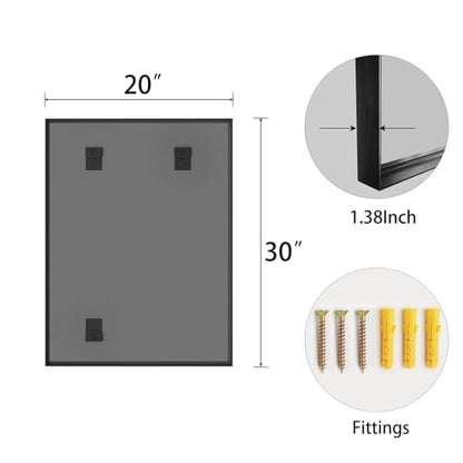 30x20 Black Bathroom Mirrors for Over Sink, Wall Mounted Bathroom Vanity Mirror, HD Distortion-Free Tempered Glass, Anti-Rust Brushed Matte Aluminum Alloy Frame, Horizontal or Vertical Hanging - size: 30"L x 20"W