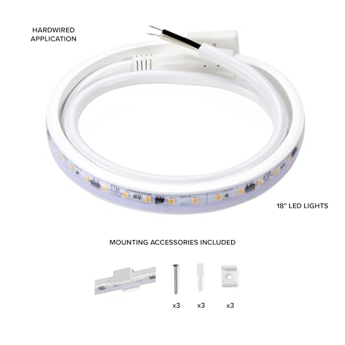 Maxxima 18 in. Hardwired LED Under Cabinet Strip Light, 690 Lumens, 3000K | Warm White, Kitchen and Living Room 120V White Cove Lighting, No Power Supply Needed - size: 18 Inch