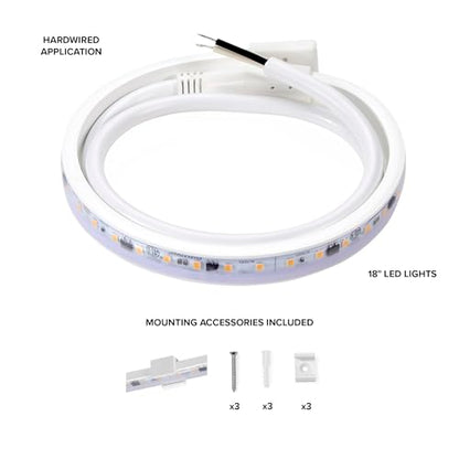 Maxxima 18 in. Hardwired LED Under Cabinet Strip Light, 690 Lumens, 3000K | Warm White, Kitchen and Living Room 120V White Cove Lighting, No Power Supply Needed - size: 18 Inch