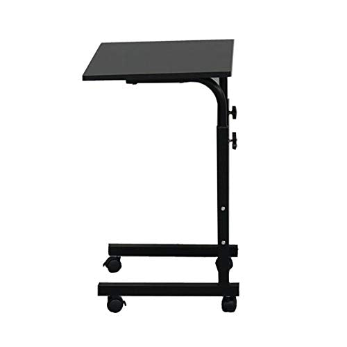 Sofa Side Table C Shaped End Table with Wheels, Rolling Bedside Laptop Table Snack Table TV Tray, Height Adjustable, Wooden Top & Metal Frame - color: Black, 23.6"