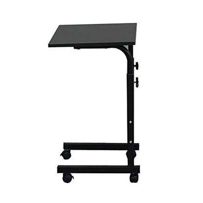 Sofa Side Table C Shaped End Table with Wheels, Rolling Bedside Laptop Table Snack Table TV Tray, Height Adjustable, Wooden Top & Metal Frame - color: Black, 23.6"