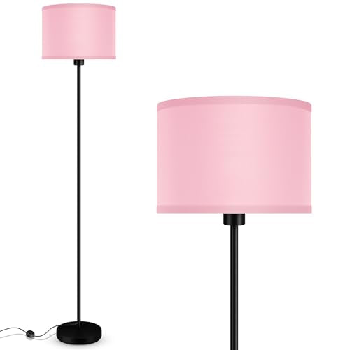 Pink Floor Lamps, Standing Lamp for Girls Room, 58" Tall Floor Lamp with Lampshade, Foot Pedal Switch, Modern Bright Floor Lamps for Living Room/Bedroom/Kids Room, Pink Lamp for Girls' Gift(NO Bulb) - color: Black + Pink Lampshade