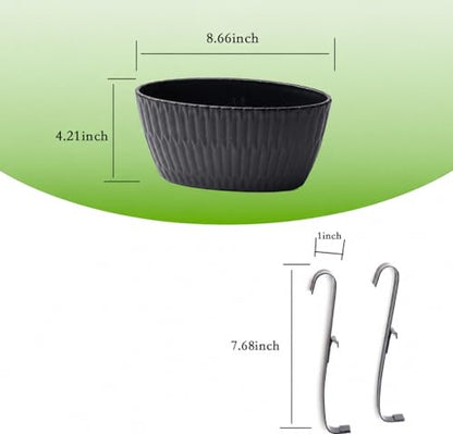 9 Inch Hanging Flower Pots, 3 Pcs Black Railing Fence Hanging Bucket Planter with Detachable Hooks, Countryside Window Plant Holder for Outdoor Garden Yard Home Decor
