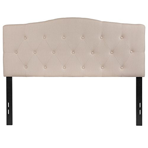 EMMA + OLIVER Tufted Upholstered Full Size Headboard in Beige Fabric - color: Beige, size: Full