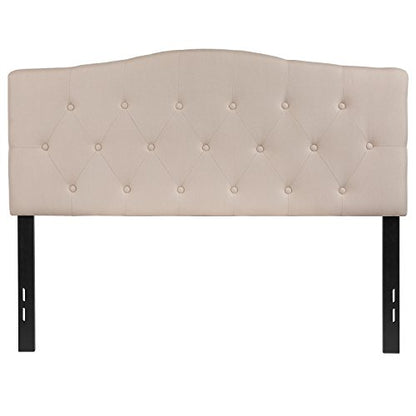 EMMA + OLIVER Beige Full Tufted Headboard | Adjustable Bed Rail Slots, Fabric Upholstered - color: Beige, size: Full