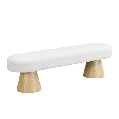 64" Upholstered Dining Bench Boucle Ottoman, End of Bed Entryway Benches, Modern Dining Bench Shoe Stool for Indoor Bedroom Living Dining Room 300 LBS Weight Capacity (64" Beige) - color: 64" Beige